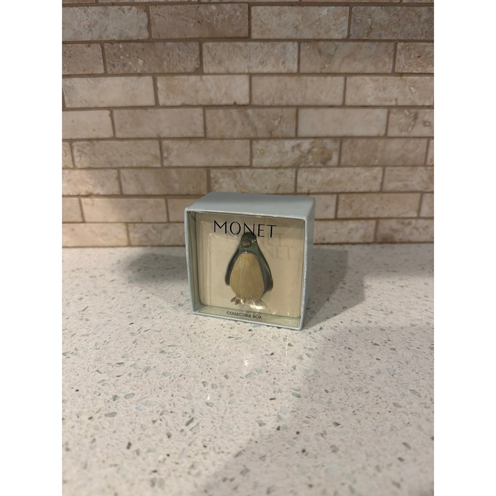 Monet Penguin Trinket Box Enamel Rhinestone‎ Blue